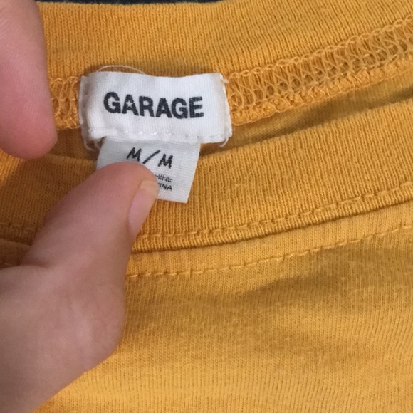 Mustard yellow cropped shirt, stripe across middle - Picture 2 of 3